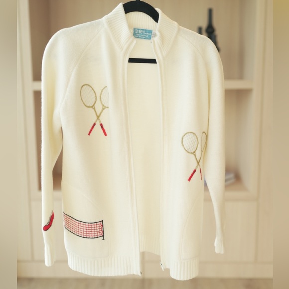 Sweaters - 1970s Tennis-Themed White Knit